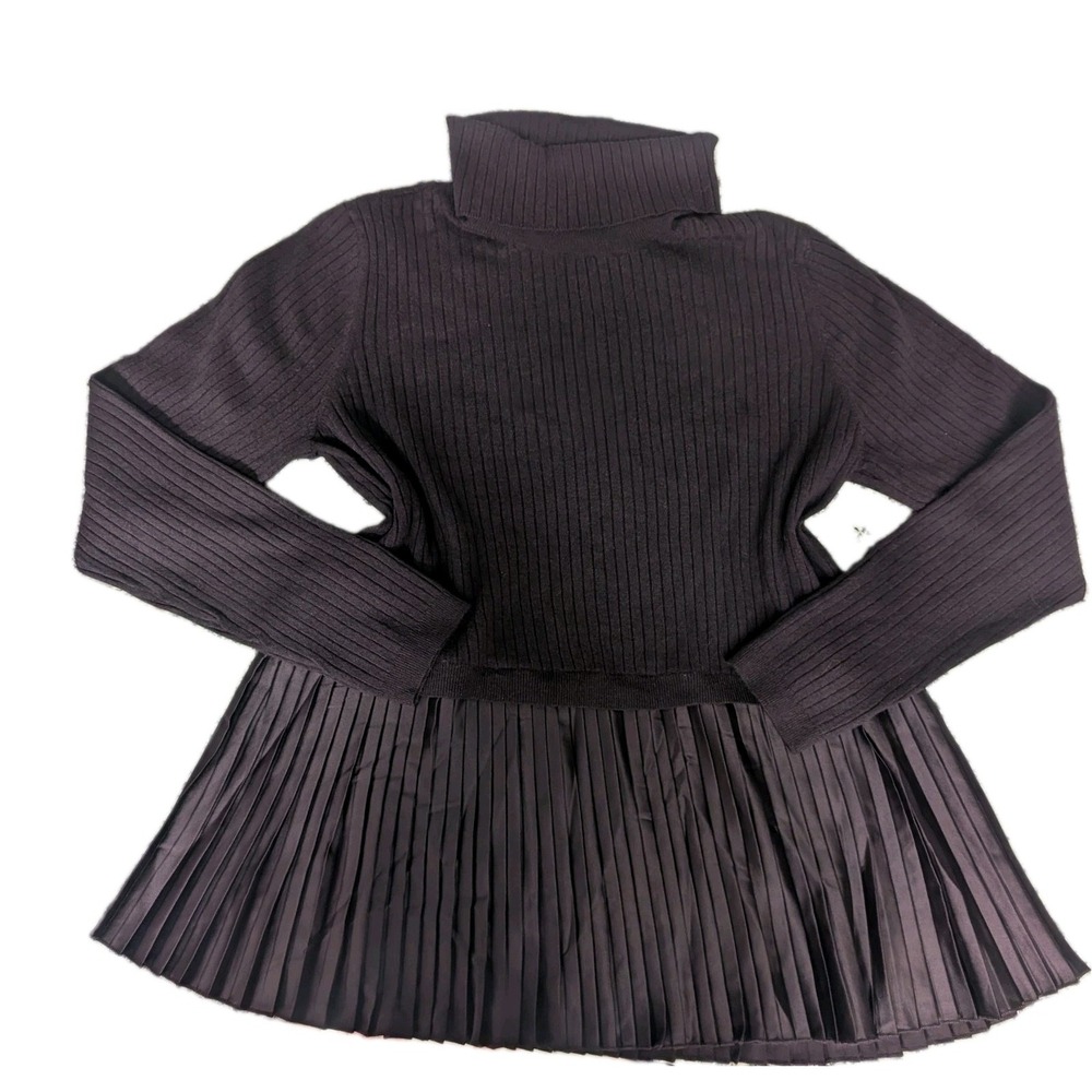Nine West Black Solid Rib-Knit Turtleneck Long Sleeve Pullover Preppy Womens L